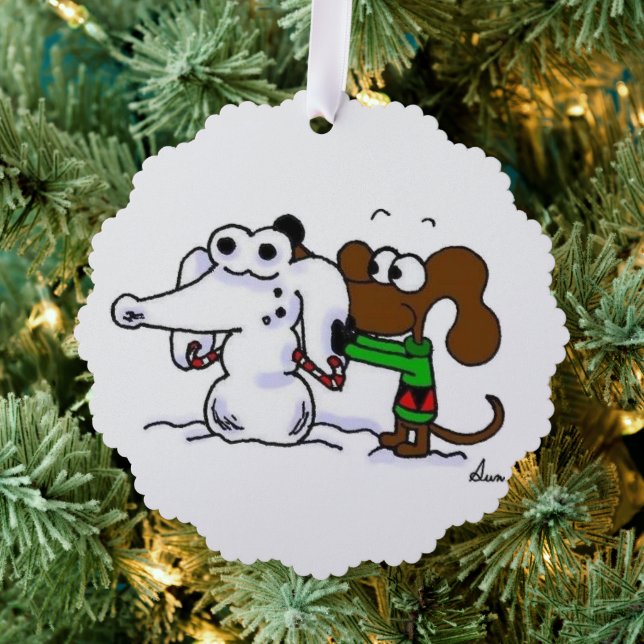 Midge Snowdog Customisable Paper Ornament Card (Insitu (Tree))
