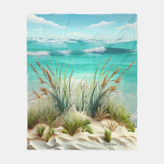 MidJourney AI Seashore Scene Fleece Blanket