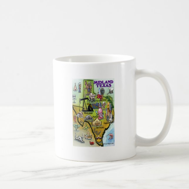 Midland Texas Cartoon Map Coffee Mug (Right)