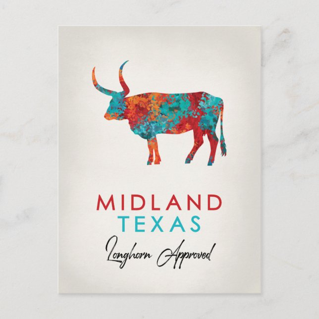 Midland Texas Colourful Longhorn Postcard (Front)
