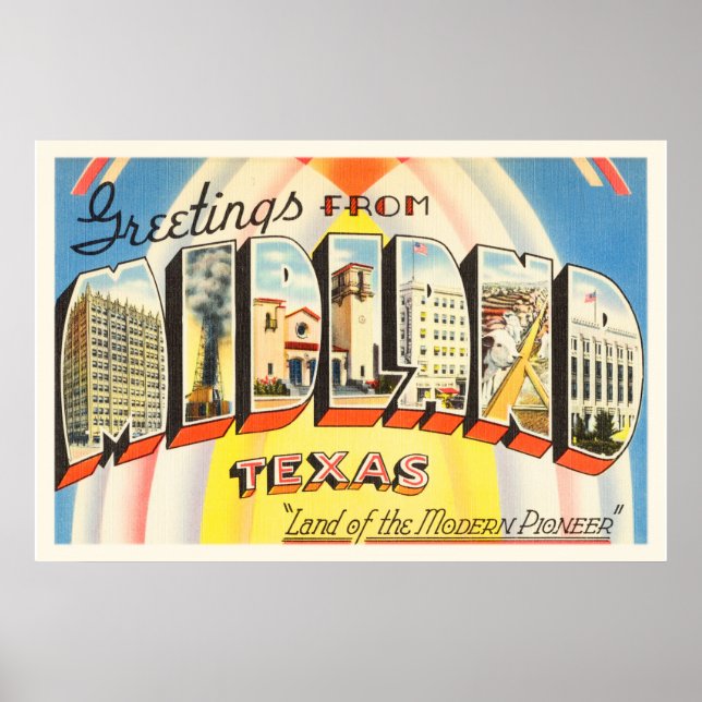 Midland Texas TX Old Vintage Travel Souvenir Poster (Front)