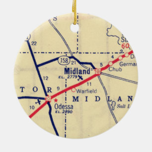 Midland TX 1948 Map Ceramic Tree Decoration