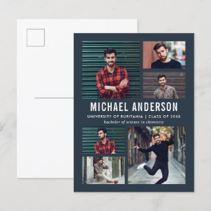 Midnight   6 Photo Chalkboard Graduation Invitation Postcard