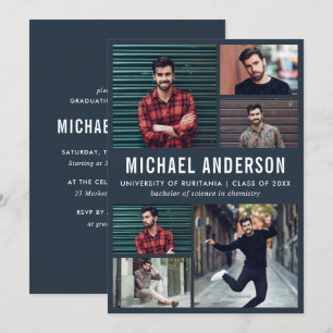 Midnight   6 Photo Chalkboard Graduation Party Invitation