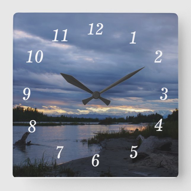 Midnight Alaska Sunset Square Wall Clock (Front)
