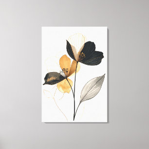 Midnight & Amber Bloom: Modern Minimalist Botanica Canvas Print