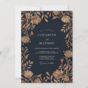 Midnight Amber Leaf Wedding Invitation