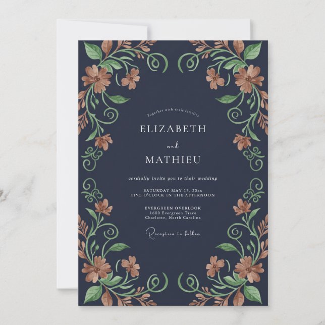 Midnight Amber Vine Wedding Invitation (Front)