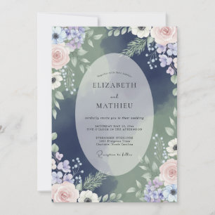 Midnight Amethyst Hydrangea Eucalyptus Wedding Invitation