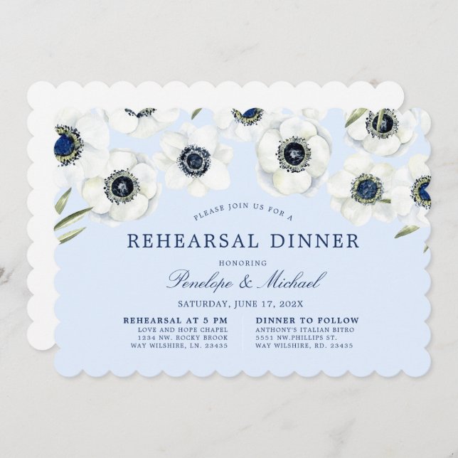 Midnight Anemone | Floral Rehearsal Dinner Invitation (Front/Back)