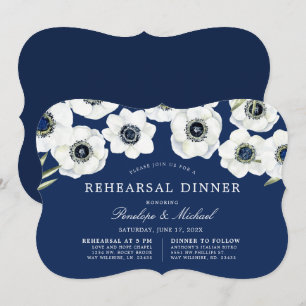 Midnight Anemone   Floral Rehearsal Dinner Invitation
