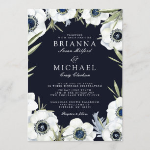 Midnight Anemone Floral Wedding Invitation