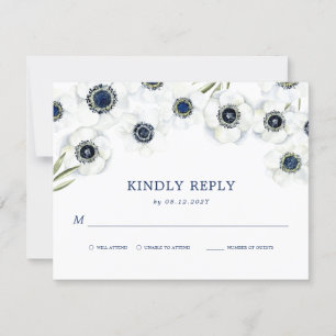 Midnight Anemone   Floral Wedding RSVP Card