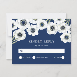 Midnight Anemone Floral Wedding RSVP Card