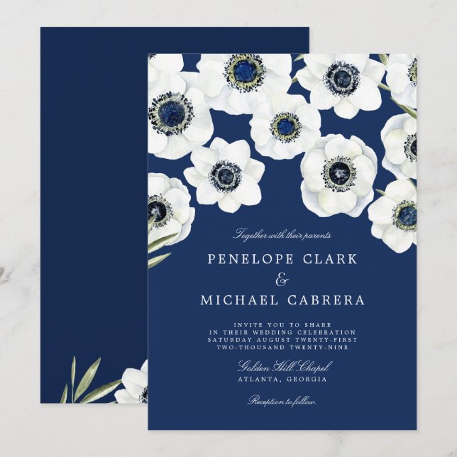 Midnight Anemone Wedding Invitation (Front/Back)