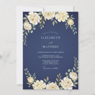 Midnight Antique Ivory Leafy Wedding Invitation