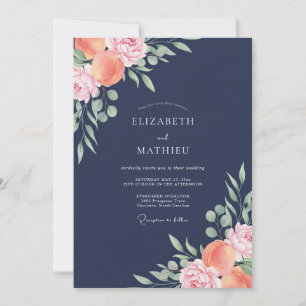 Midnight Apricot Painted Wedding Invitation