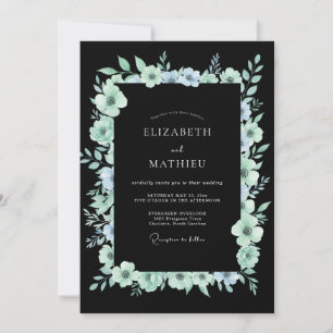 Midnight Aqua Foliage Eucalyptus Wedding Invitation