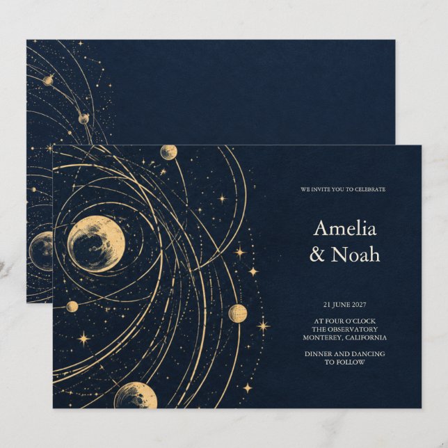 Midnight Atlas Celestial Wedding Invitation (Front/Back)