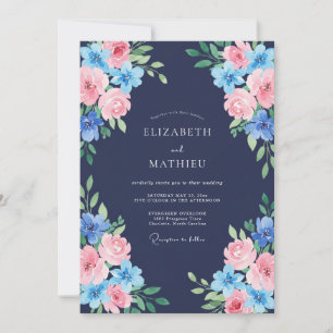 Midnight Azure Rose Wedding Invitation