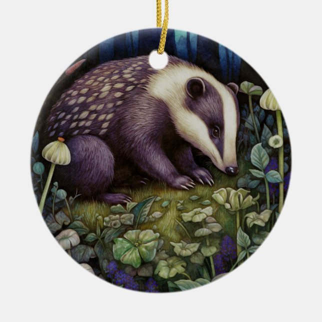 Midnight Badger   Ceramic Tree Decoration (Front)
