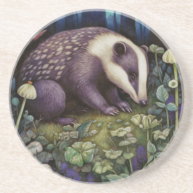 Midnight Badger Sandstone Coaster (Front)