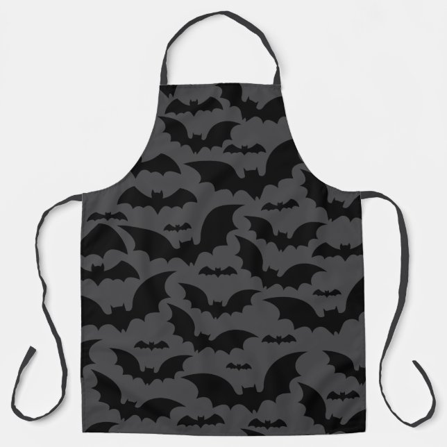 Midnight Bat Swarm Apron – Dark Grey & Black (Front)
