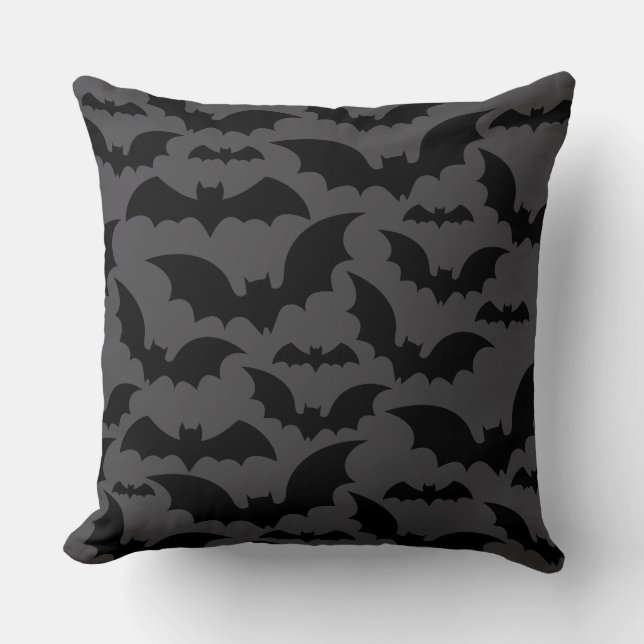 Midnight Bat Swarm Throw Pillow – Dark Grey (Front)