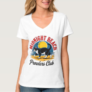 Midnight Beach Tuxedo Cat Retro Women's T-Shirt