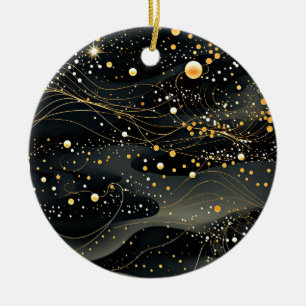 Midnight Black and Gold Futuristic Design  Ceramic Tree Decoration