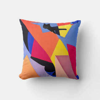 Midnight - Black Cat and Abstract Art Cushion