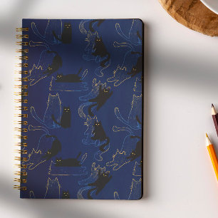 Midnight Black Cats– modern minimal Pattern Notebook