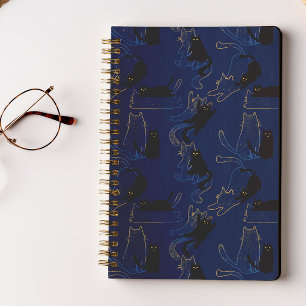 Midnight Black Cats– modern minimal Pattern Notebook
