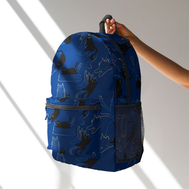 Midnight Black Cats– modern minimal Pattern Printed Backpack (Creator Uploaded)