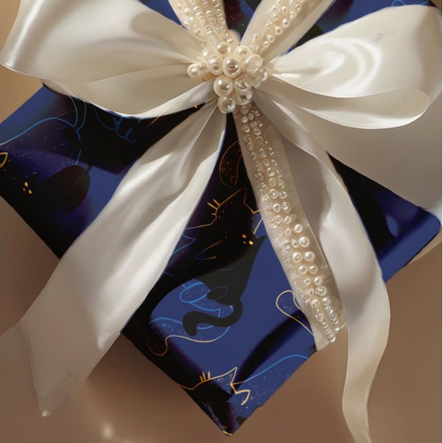 Midnight Black Cats– modern minimal Pattern Wrapping Paper (Creator Uploaded)
