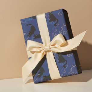 Midnight Black Cats– modern minimal Pattern Wrapping Paper Sheet
