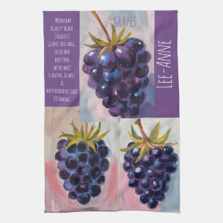 Midnight Black grapes on textured background Tea Towel