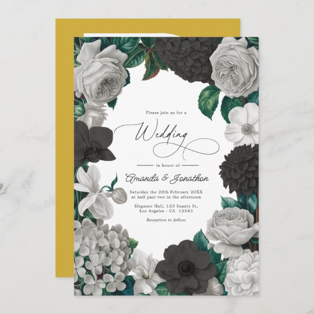 Midnight Black, Oyster Gray & Soft Linen Wedding Invitation (Front/Back)