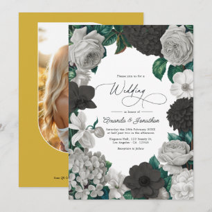 Midnight Black, Oyster Grey & Soft Linen Wedding Invitation
