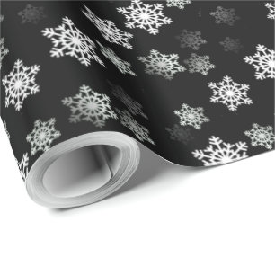 Midnight Black Snow Flake Flurries Wrapping Paper