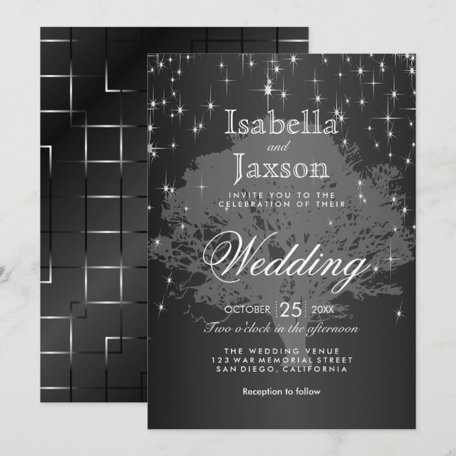 Midnight Black Under the Stars Wedding Invitation (Front/Back)