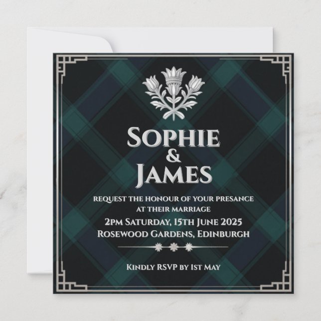 Midnight Black Watch Tartan Invitation (Front)