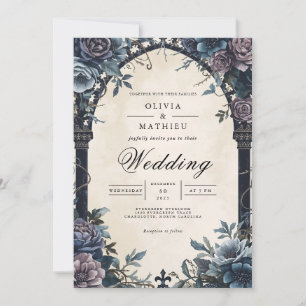 Midnight Bloom Arch Romantic Wedding Invitation