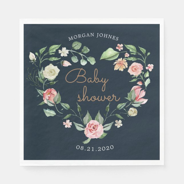 midnight bloom baby shower monogram napkin (Front)