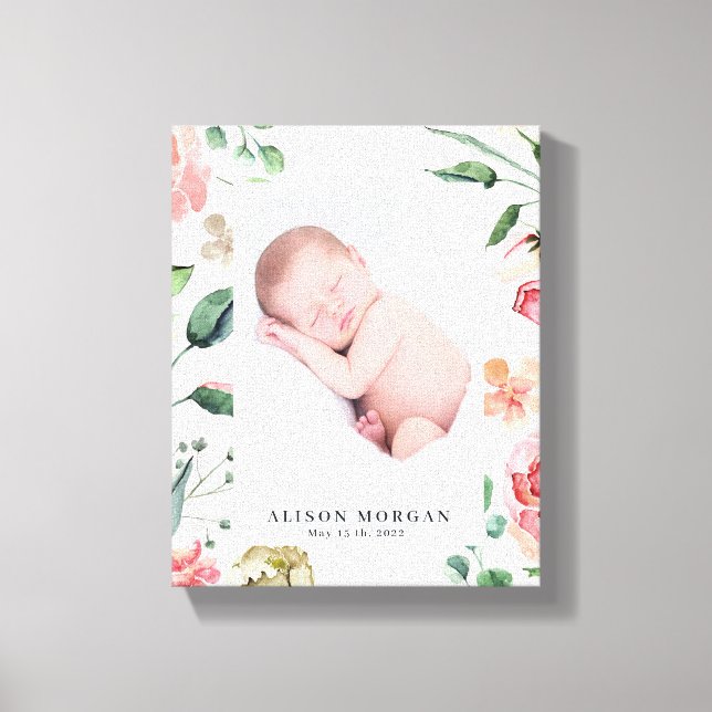 midnight bloom blush floral photo baby canvas print (Front)