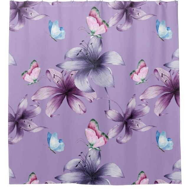 MIDNIGHT BLOOM & BUTTERFLIES SHOWER CURTAIN (Front)