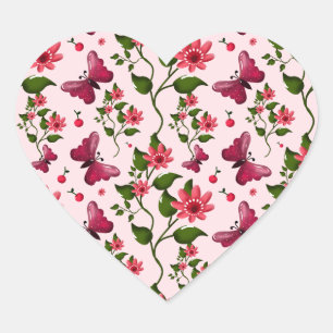 Midnight Bloom Butterfly Floral Matching party set Heart Sticker