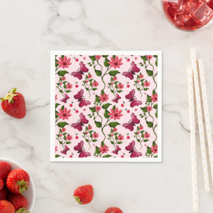Midnight Bloom Butterfly Floral Napkin
