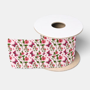 Midnight Bloom Butterfly Floral  Satin Ribbon
