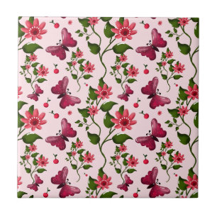 Midnight Bloom Butterfly Floral Tile